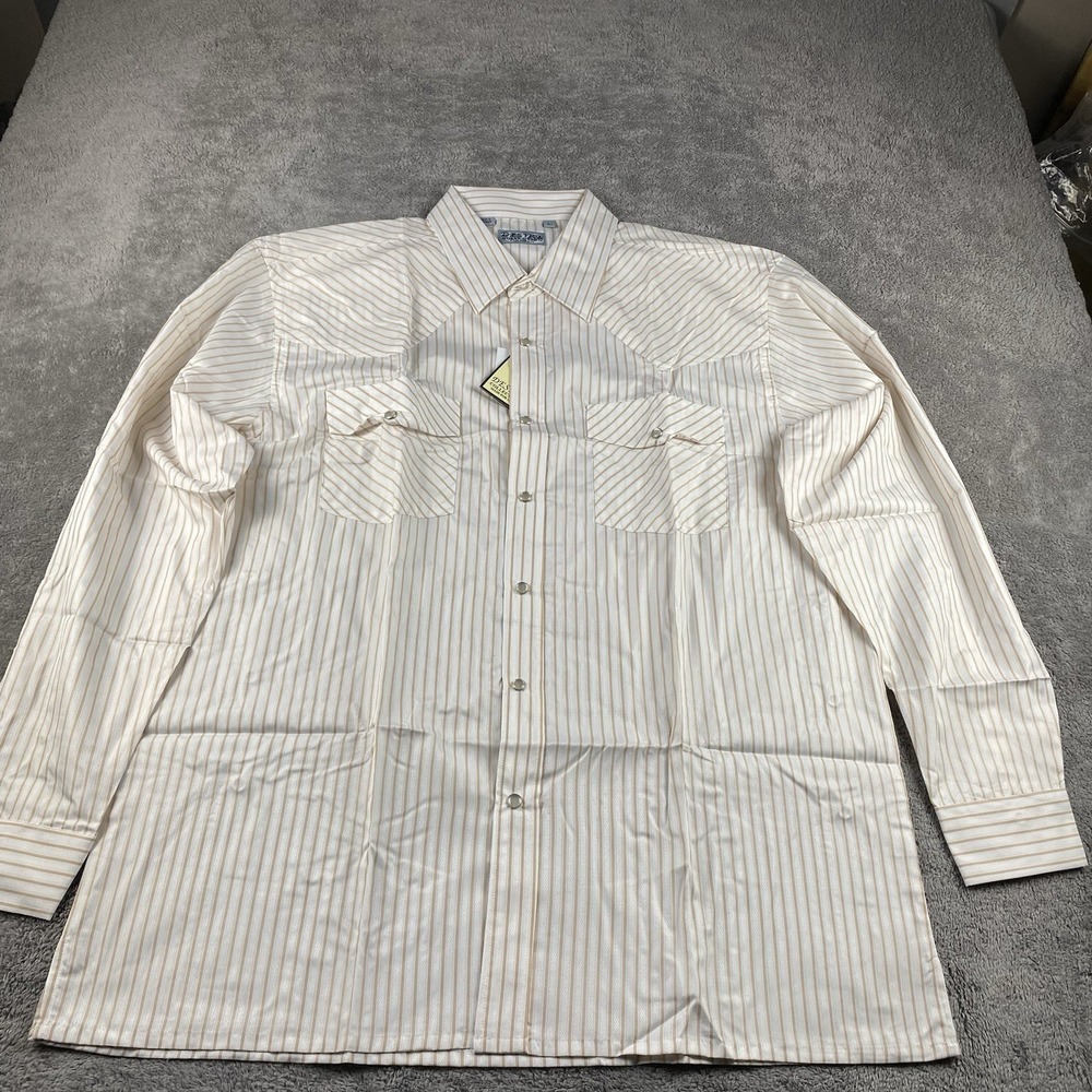 Desire Collection Long Sleeve Dress Shirt Mens Large White Orange Stripes‎ NWT
